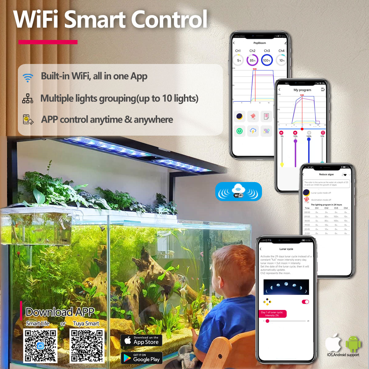 Planted Aquarium Freshwater - PopBloom H54 H75 WiFi Full Spectrum